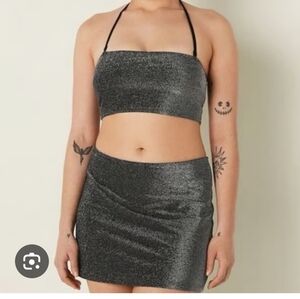 Victorias Secret Pink Sparkly Black Two-Piece Set Can Be Worn As Lounge Or Swim